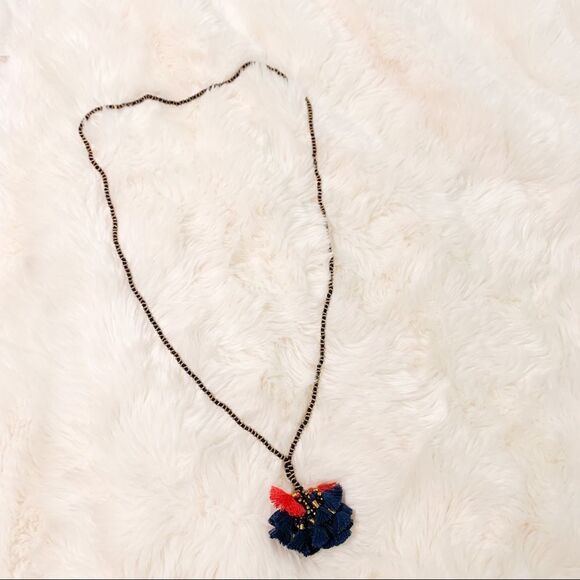 Red and Blue Long Tassel Necklace - Picture 5 of 5